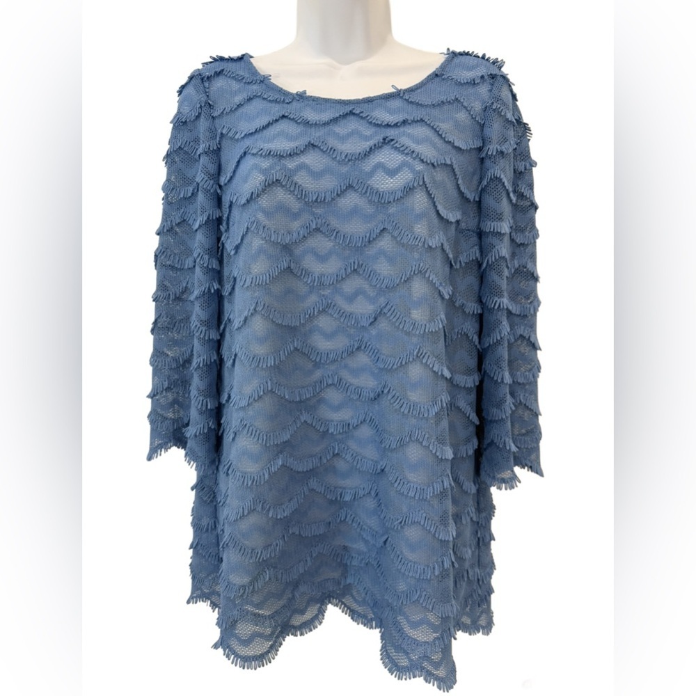 Sara Campbell Blue Fringe Tunic Top in XS